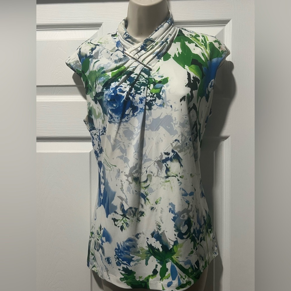 Calvin Klein Blue and Green Floral Blouse